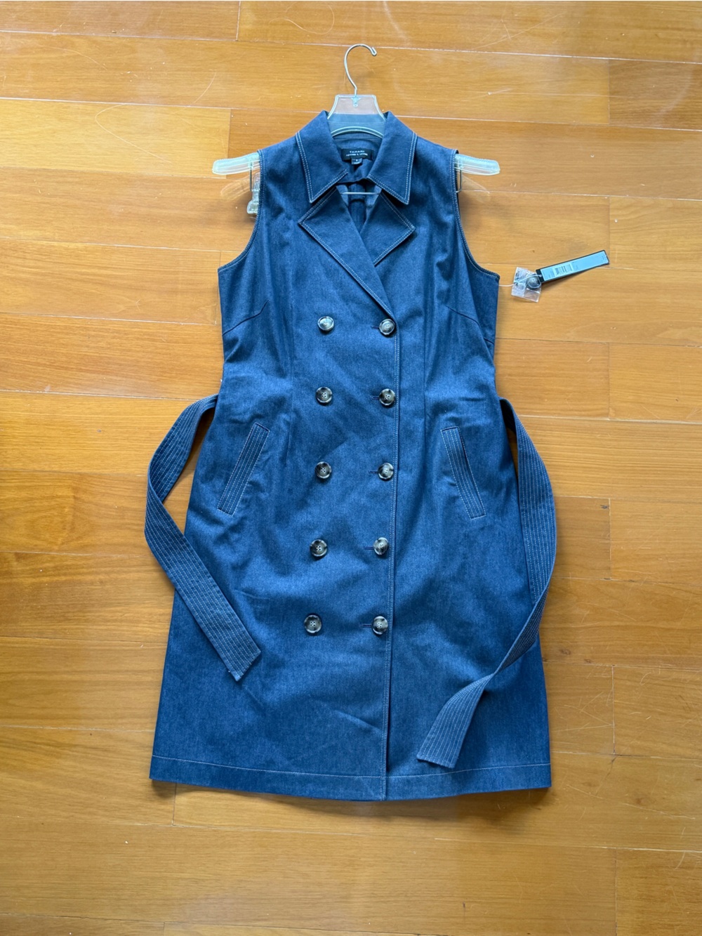 Tahari Navy Blue Double-Breasted Midi Dress
